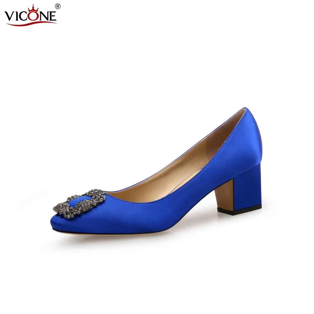

VICONE Women Spring/Autumn Silk Crystal Dress Elegant Square Heels V10129