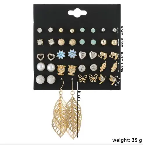 

Simulated Pearl 20 pairs set Earrings Trendy Women Rhinestone Brincos Earrings Bijoux Jewelry Gift E5913
