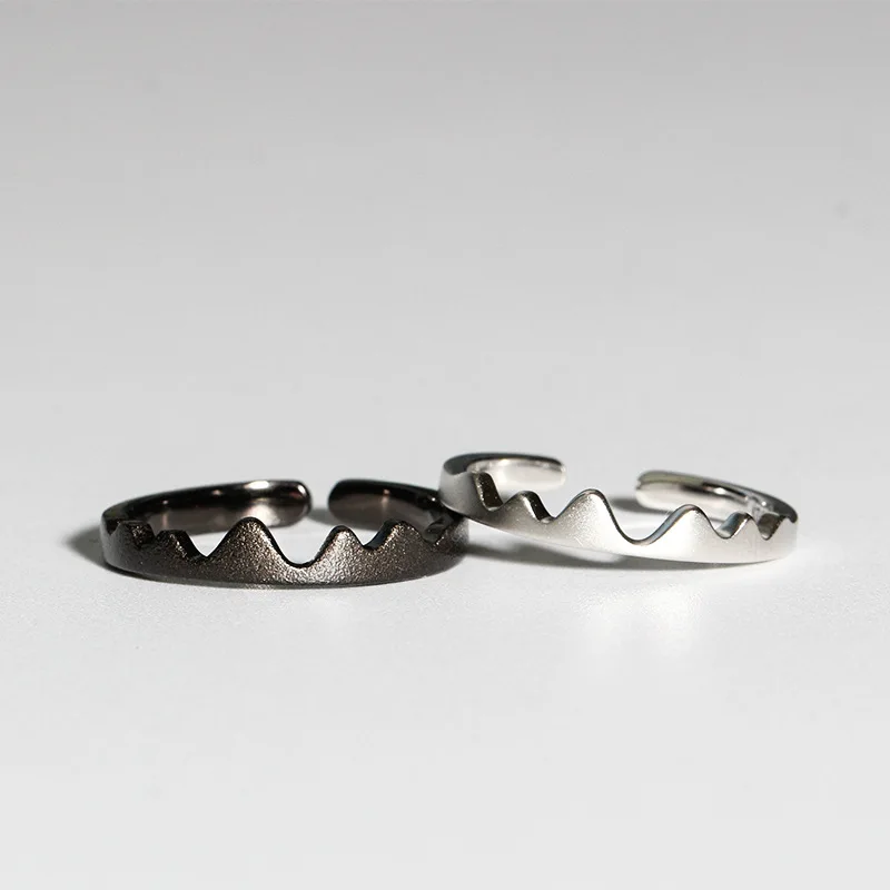 925 Sterling Silver Black White Couple Rings For Women Men Wave Adjustable Opening S925 Finger Rings Jewelry ECG Ladies Gift