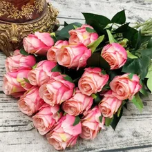 

20pcs Rose Fake Flower Faux Roses 7 Retro Colors Pink/red/white/champagne/yellow for Wedding Party Artificial Decorative Flowers