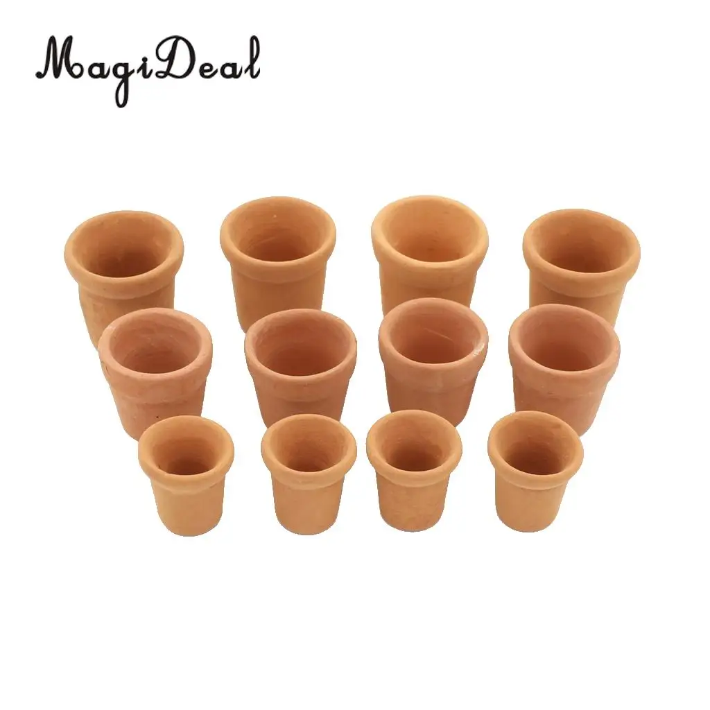 MagiDeal 12Pcs/Pack Porcelain 1/12 Scale Dollhouse Miniatures Flowerpots for Dolls Garden House Room Decoration Furniture Toy