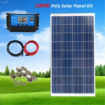 

100 Watt Solar Panel Bundle Kit 100W 12V off Grid System W/ PWM 10A LCD Controller+5M Solar cable+Z brackets RV Boat Home