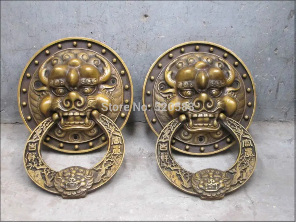 

18"Sino China bronze wealth & auspicious domineer FOO DOG Lion pair knocker
