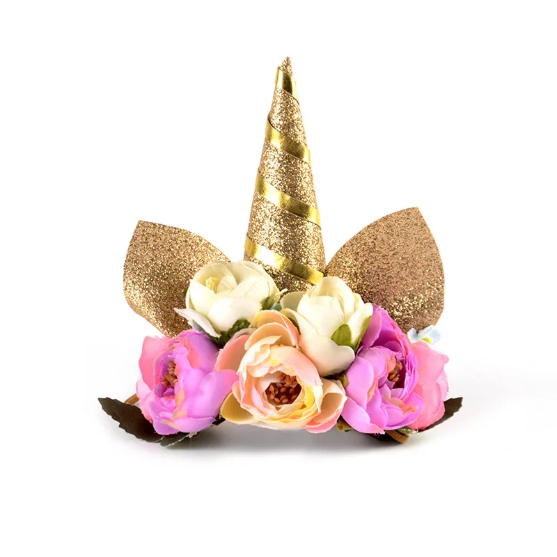 Рождественский эластичный ободок повязка на голову "Единорог" для девочек Tiaras повязка для волос цветок головной убор блестящие уши вечерние аксессуары для волос DIY 10 шт