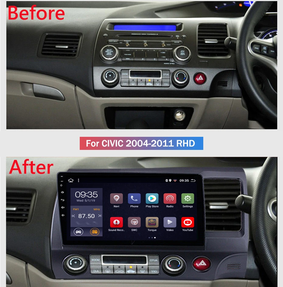 Cheap 10.1inch 2.5D IPS HD multi-touch screen Android8.1 2G RAM 32G ROM NAVI with Bluetooth USB WIFI SWC For Honda civic 2004-2011 RHD 1