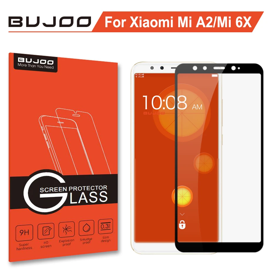 

100% Original BUJOO Real 2.5D 0.3mm 9H Full Cover Tempered Glass For Xiaomi Mi A2 Mi 6X Screen Protector Xiomi MiA2 Mi6X Film