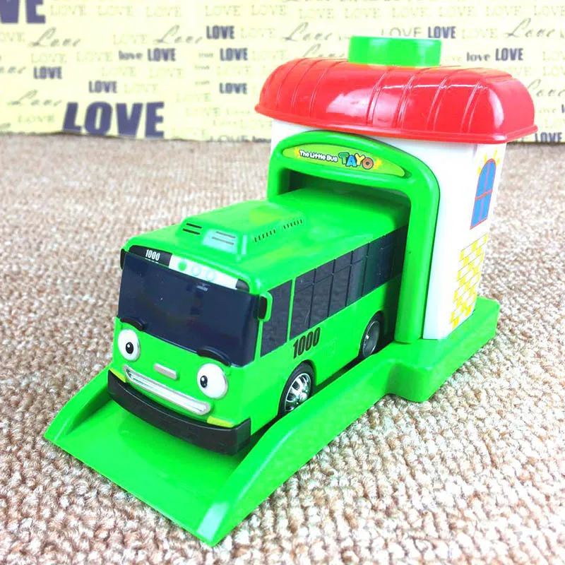 Kopen 4 stks set Schaal model tayo de kleine bus kinderen miniatuur bus plastic baby oyuncak garage tayo bus kinderen speelgoed Kerst gift