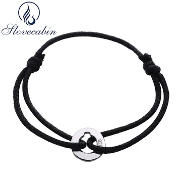 

Slovecabin Luxury France Popular Jewelry Original 925 Sterling Silver Adjustable Black Rope Bracelets For Female Fine Jewelry