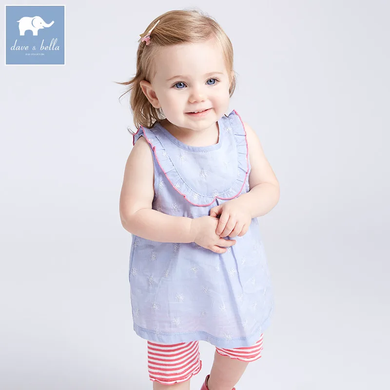 

Dave bella baby sleeveless clothing sets children summer lovely suits toddler infant high quality clothes girls outfit DBA6599