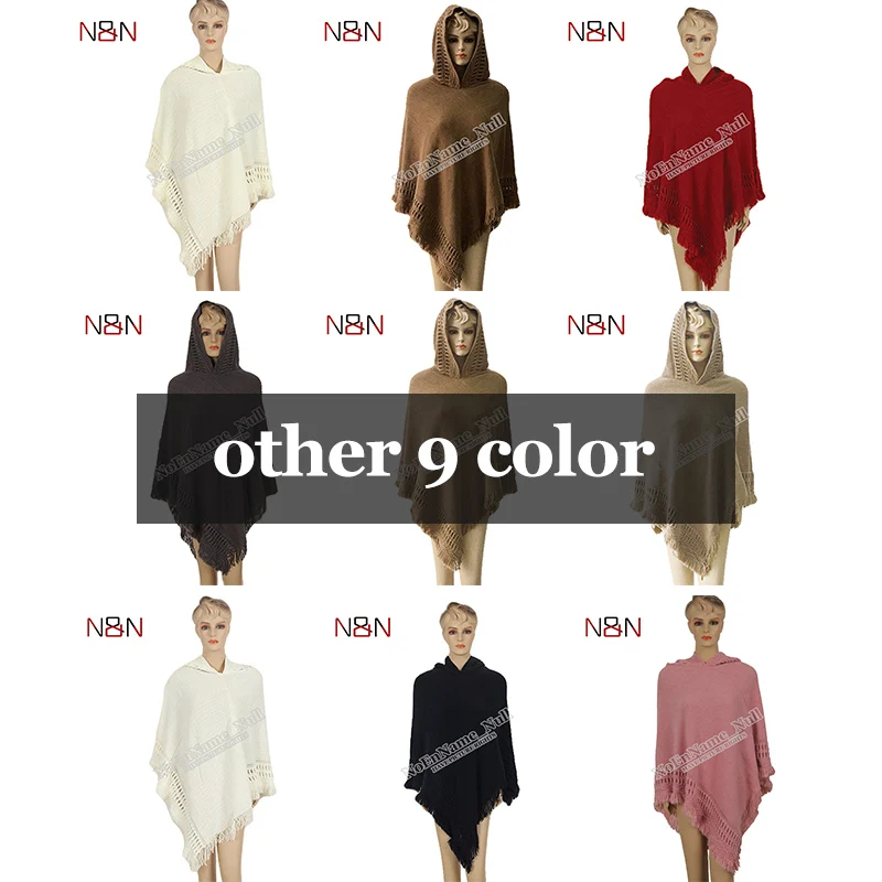New fashionable Women Hooded Solid color Poncho  Cape Ladies Plus Size Knitted Sweaters oversize Pullover woman coat free 