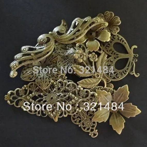 

200piece mixed size and mixed shape Antique Bronze Filigree Wrap Flower Beads Jewelry DIY Findings Accessories