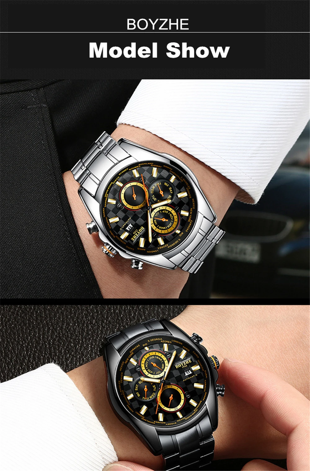 BOYZHE Роскошные мужские часы лучший бренд полная сталь автоматические механические часы деловые спортивные водонепроницаемые часы Relogio Masculino