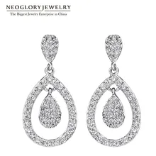 Neoglory Белый кубический цирконий Шарм Капли воды Висячие серьги для женщин ювелирные изделия модный подарок QC