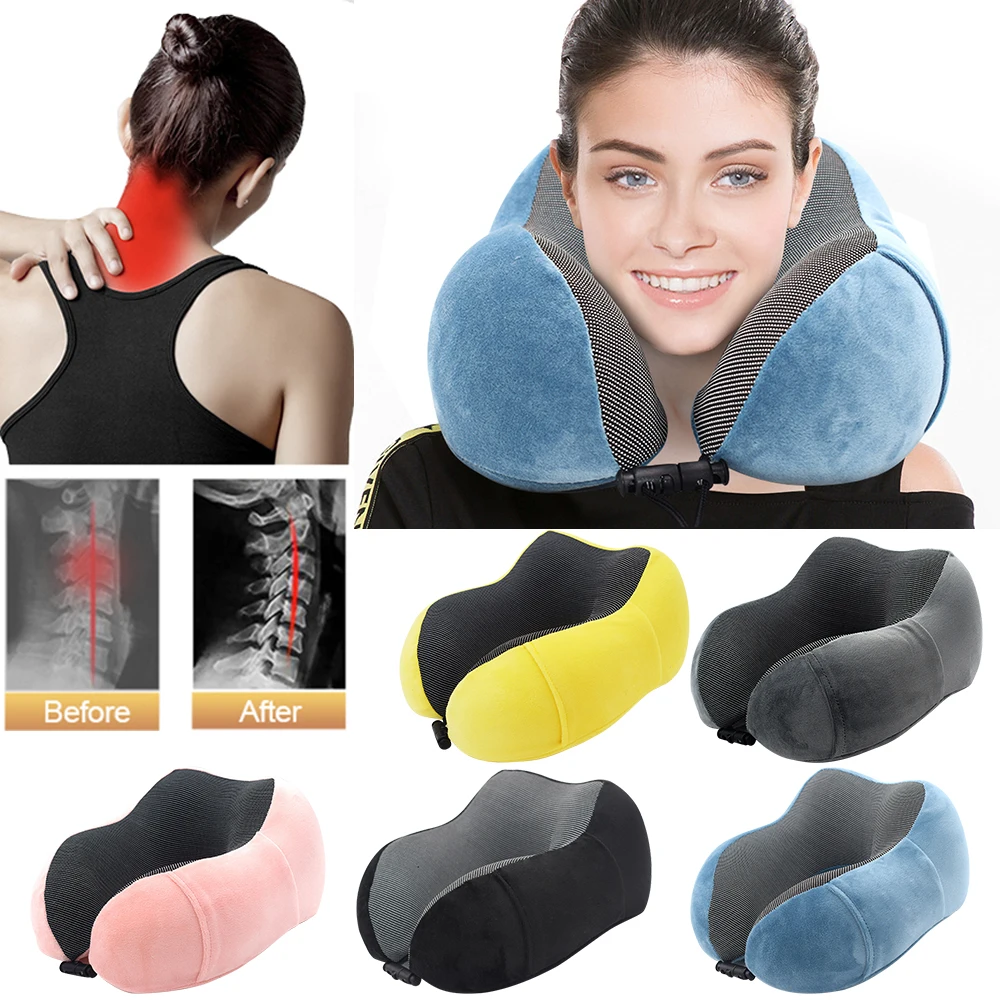 

Travel Pillow U-shape Memory Foam Neck Pillows Relieve Pressure Headrest With Storage Bag
