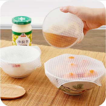 

2PCS food grade Keeping Food Fresh Wrap Reusable high stretch Silicone Food Wraps Seal Vacuum Cover Stretch Lid