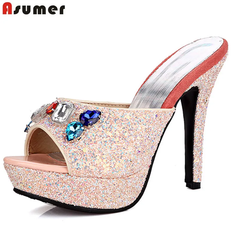 

ASUMER hot sale new arrive women sandals fashion bling rhinestone summer high heels shoes elegant prom shoes big size 33-43