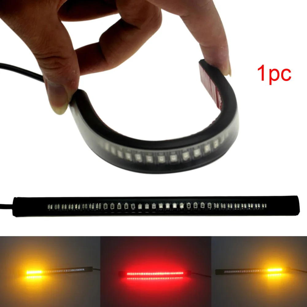 

1Pcs 48LED Motorcycle Light Strip Universal Tail Brake up Stop lamp Motor License Plate Rear Turn Signal Flexible lighting Bar