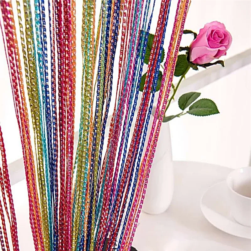 

Window Panel Curtain 2m x1m Silver Leather Line String Curtains Door Divider Yarn String Curtain Strip Tassel Drape Home Decor