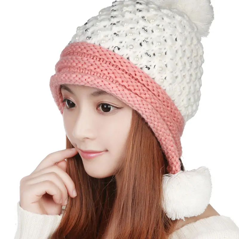 Women Warm Winter Fashion Knitting Crochet Beret Braided Baggy Hat Ear Muff Knitted Hat