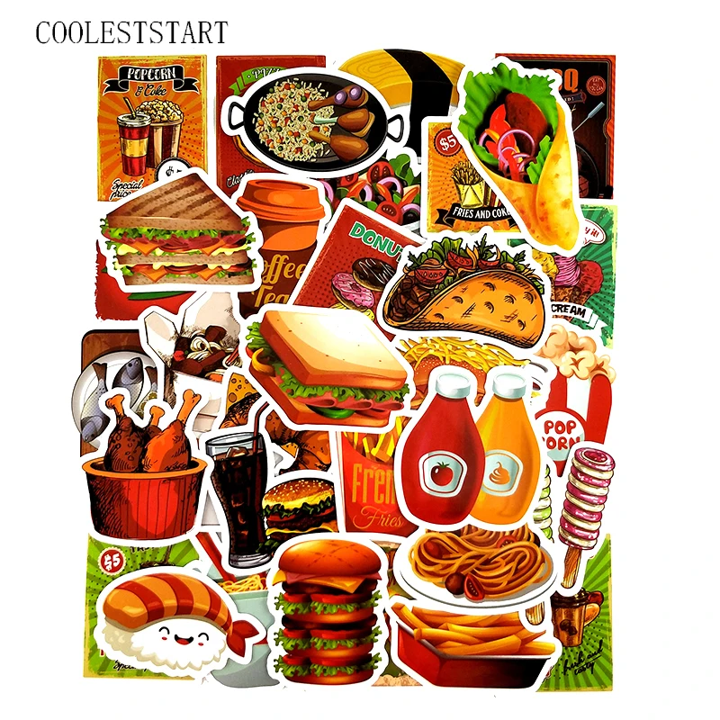 

50Pcs/pack Popular Snacks Stickers Cartons Notebooks Motorcycles Refrigerators kettles Skateboards Bicycles Stickers