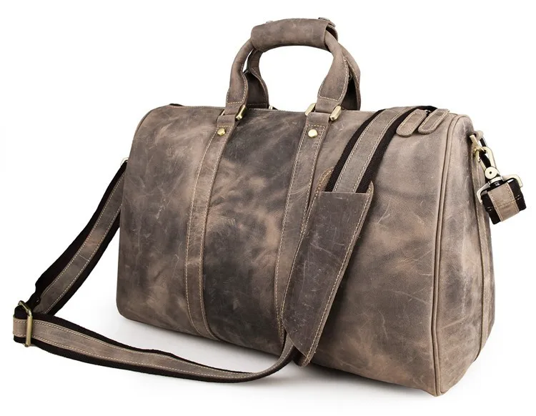 

Augus Casual Men's Top Quality Crazy Horse Leather Fashion Grey Large Capacity Travel Bag Business Duffel Bag 7077J