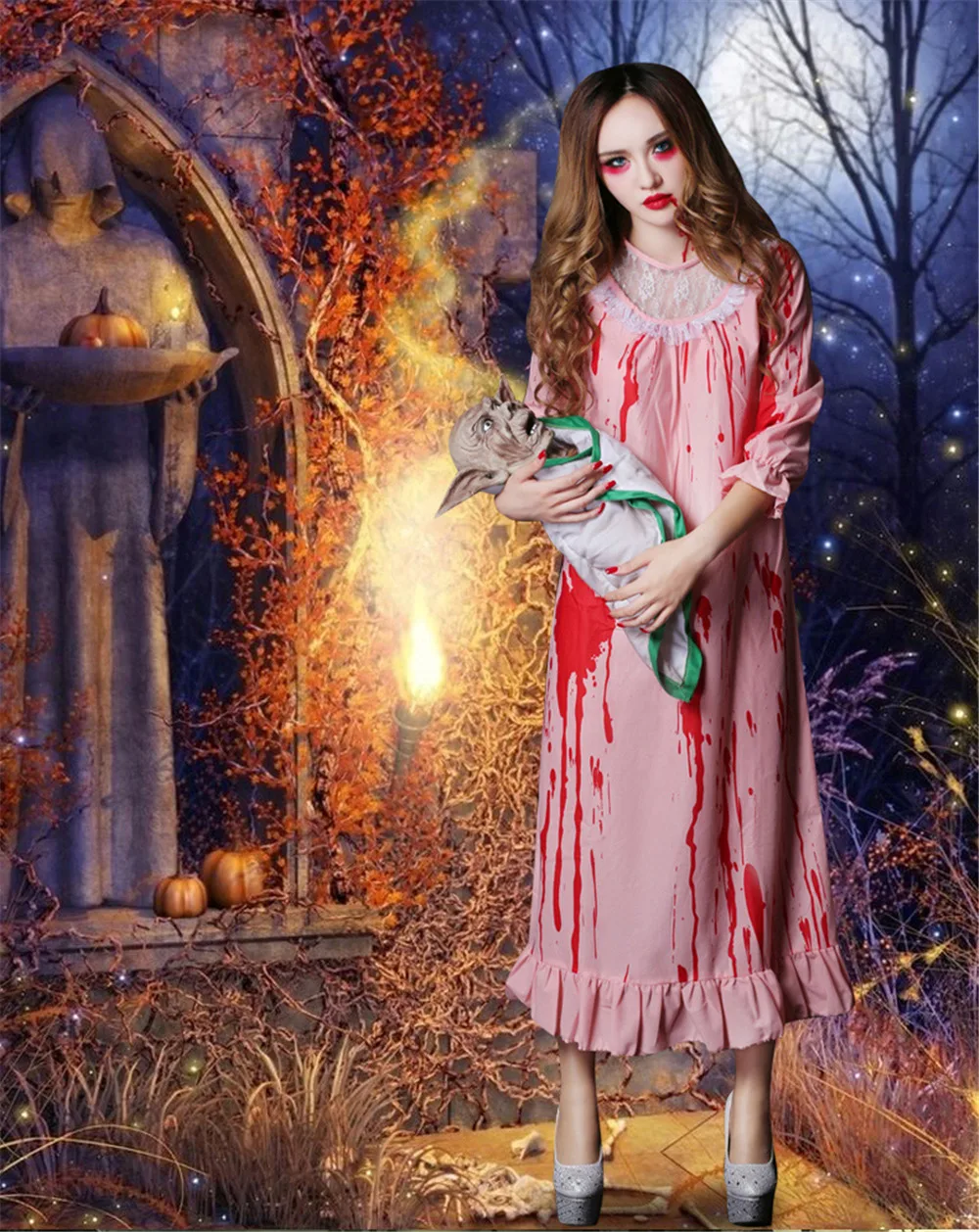 Костюм для Хэллоуина Косплей ужас кровавый зомби медсестра окровавленный Ночная рубашка Спящая красавица
