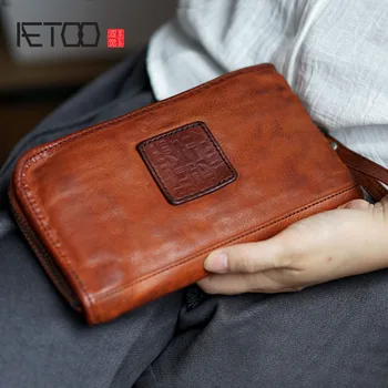 

AETOO Vintage handmade cowhide leather long section men and women neutral wallet purse handbags hand-made old vintage