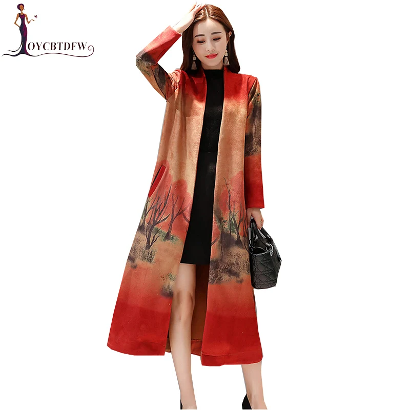 Ветровка женская длинная весенняя с принтом в стиле ретро 023|windbreaker coat|women long spring