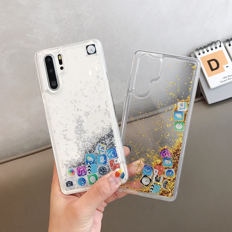 

Dynamic Quicksand Liquid Phone Case For Huawei P30Pro P20 P30 Lite Nova 3e 4e Glitter Bling Case Cover Fundas For Huawei P20 Pro