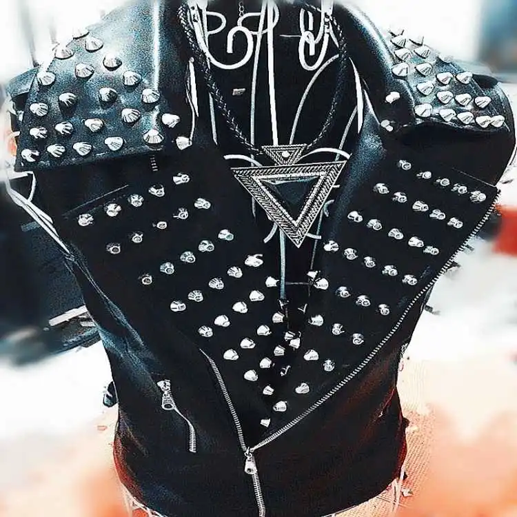 

Idopy Men`s Faux Leather Waistcoat Rivet Party Stage Performance Costume Studded Motorcycle PU Faux Leather Sleeveless Jacket