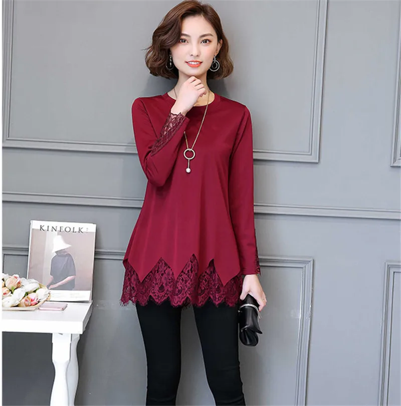 Teaegg Blusas light Verde Al1491 Tops Green Ejército Encaje Manga Larga Ropa Red army Blusa Otoño 5xl wine Plus pink 2019 Gray 4xl Black Señoras De Mujer Tamaño vRvrqw5