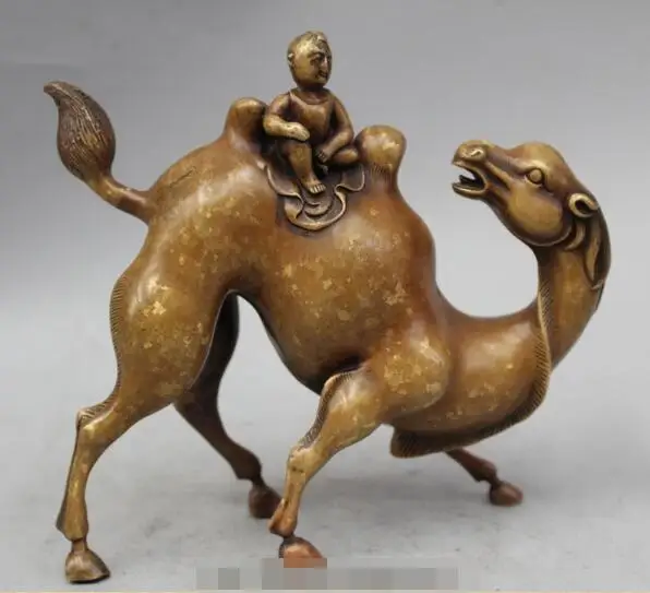 

S02261 6"Chinese Pure Bronze lucky Naughty boy riding a camel Palace decorate statue