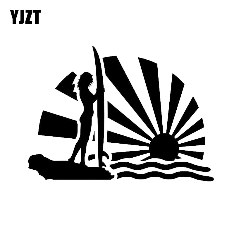 

YJZT 15.8*11.4CM Hot Girl With Sunrise Surfing Artistical Car Sticker Vinyl Decal Fantastic Style Black/Silver C20-0707