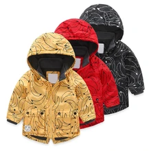 Куртка с капюшоном для маленьких мальчиков и девочек; пальто с принтом банана; зимняя детская ветровка; верхняя одежда из плотного флиса и бархата