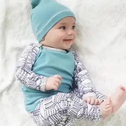 Весенний комбинезон с длинными рукавами для новорожденных мальчиков и девочек + длинные штаны, шапка, комплект из 3 предметов, детская