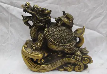 

Chinese Fengshui Bronze Auspicious Ruyi money Dragon turtle Tortoise Statue