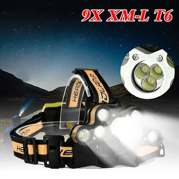 

New High Quality 45000 LM 9X XML T6 LED Rechargeable Headlamp Headlight Travel Head Torch Drop Shipping