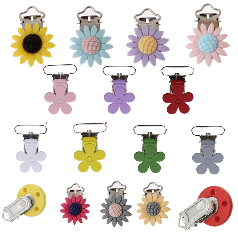 

5Pcs Wood Metal Home Baby Round Flower Pacifier Clip Metal Holders 3 Hole 22 to choose