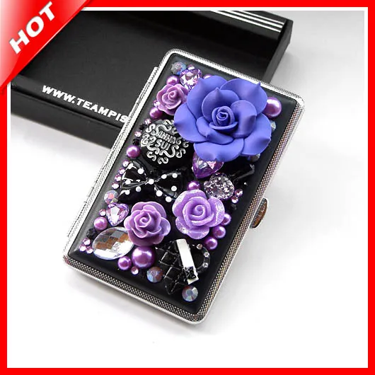 

New Rose Flower Lady Slim Cigarette Case Metal Slim Cigarette Case Box Woman Cigarette Holder Tobacco Box Girl Cigarette Case