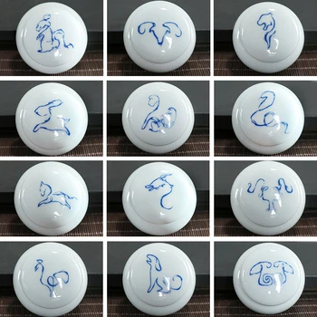

12 Zodiac Ceramic Portable Mini Trumpet Chinese Medicine Powder Cream Cosmetic Lipstick Rouge Seal Storage Tank Tea Packaging