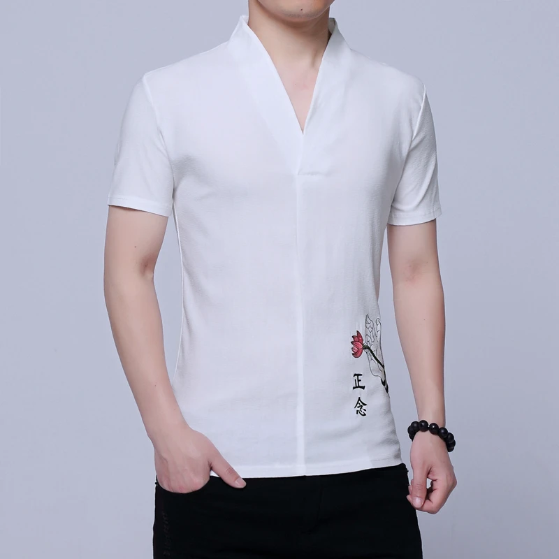 

Men Chinese Traditional Tang Suit Tee Wu Shu Tai Chi Clothing Shaolin Kung Fu Wing Chun Shirt Short Sleeves Exercises Costume