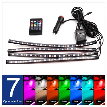 

4Pcs Automobile Atmosphere Lamp Remote Control RGB LED Strip Lights Fashion Auto Interior Decoration Music Rhythm Car Foot Lamps