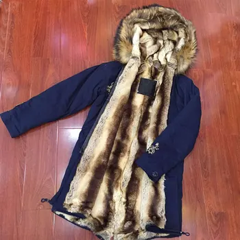 

FASHION unisex warm long jacket natural lining large raccoon fur collar coats winter outerwear fur parka