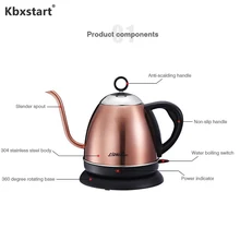 1L электрическая Горячая ваттер чайник бытовой нержавеющая сталь Стройный рот ручной мгновенный нагрев Электрический чайник воды 220 В