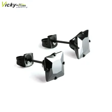 Унисекс 8 мм, 9 мм, 10 мм черные Кристальные квадратные серьги с кубическим цирконием серьги-гвоздики из нержавеющей стали