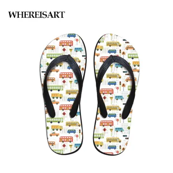 

WHEREISART Beach Slippers Women Trucks And Buses Printing Summer Beach Flip Flops Sandals Women's Slippers Female Sandals Shoes