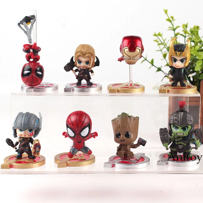 

Marvel Action Figure Marvel Statue Spiderman Spider-Man Hulk Thor Iron Man Loki Baby Tree Figurine Ragnarok Toy 8pcs/set 4cm