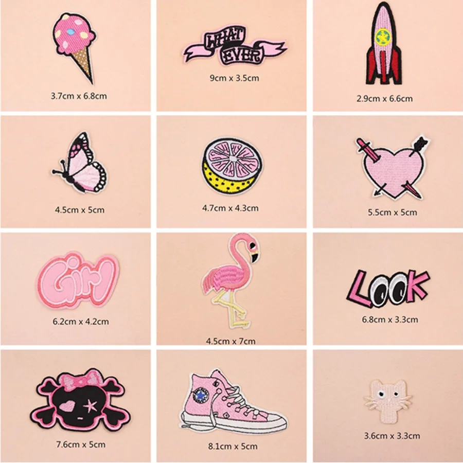 

Pink Heart Flamingo Patches Cap Shoe Iron On Embroidered Appliques DIY Apparel Accessories Patch For Clothing Fabric Badges B141
