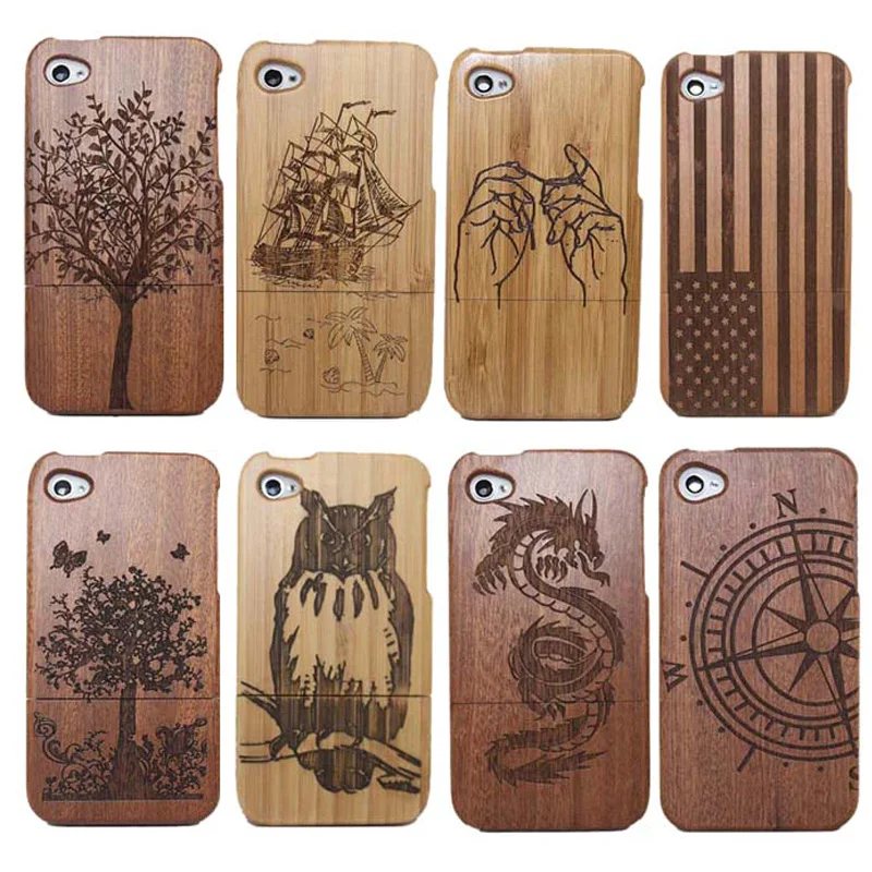 Traditional Bamboo Sculpture Wood phone Case For iphone 4