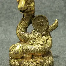 Народные Китайский Латунь Животных Год Знак Богатство Деньги Монета Фу Змея Змея Статуя